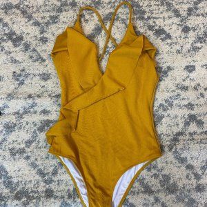 NWT Yellow Ruffle Bathing Suit - M